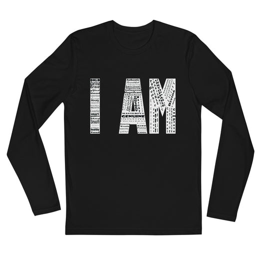 Men's Black Long Sleeve Fitted specialty 'I AM' shirt